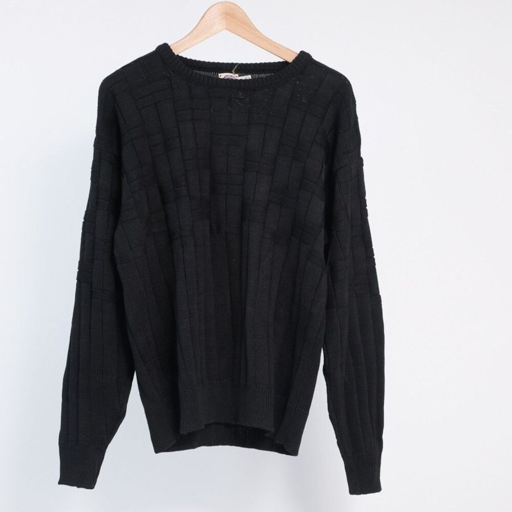 Saks Fifth Avenue VINTAGE Real Clothes Pullover Basketweave Sweater Black, M